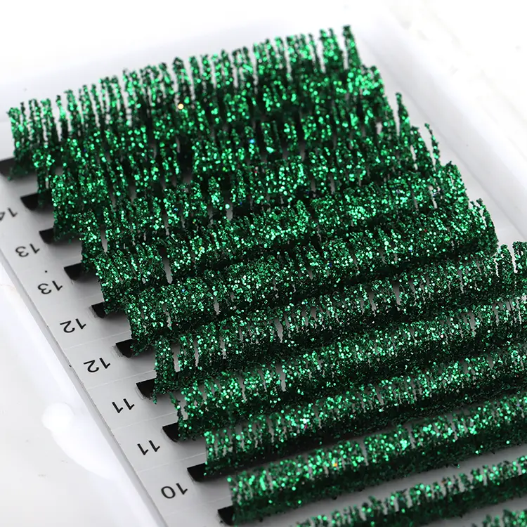 Grön glitter ögonfransförlängning